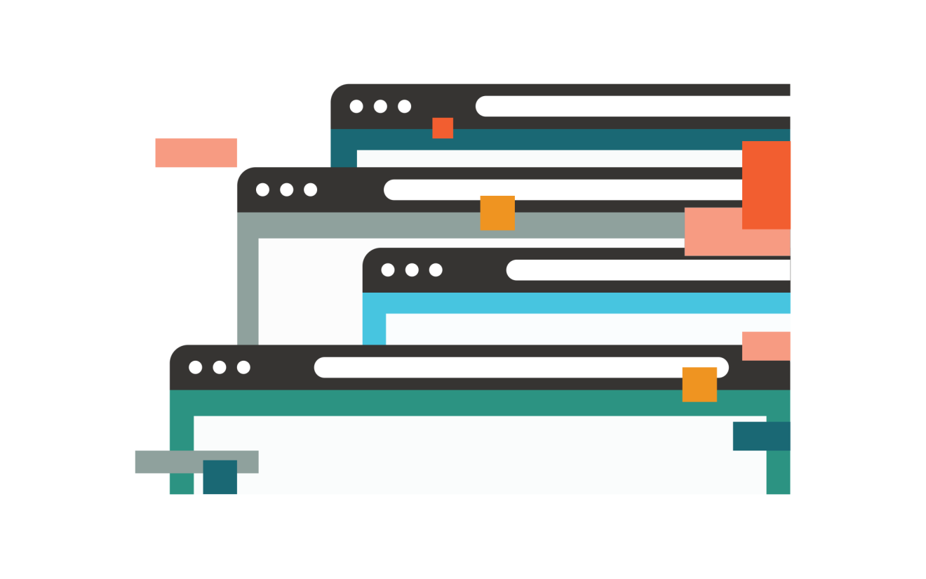 A graphic of several browser windows open and overlapping