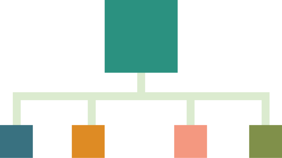 One square is connected to multiple other squares to represent one on one meetings