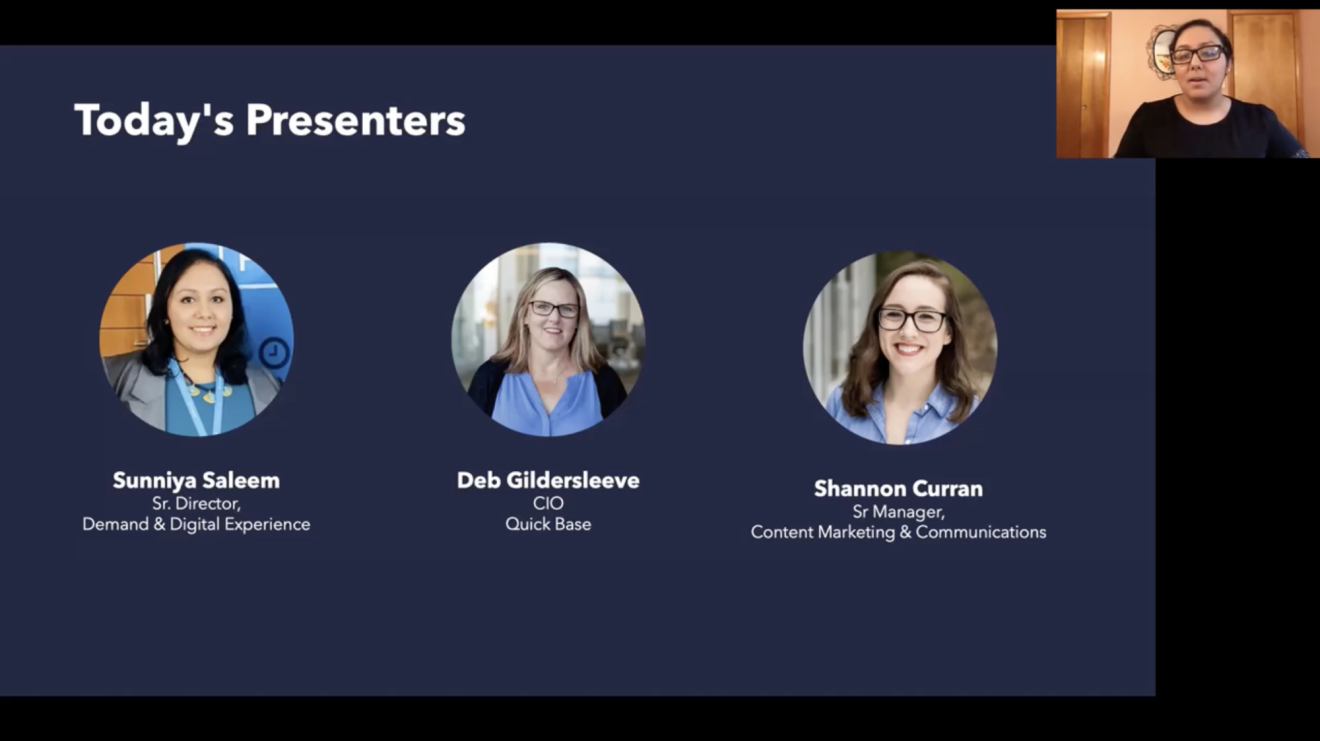 Screenshot of webinar slideshow introducing the three presenters