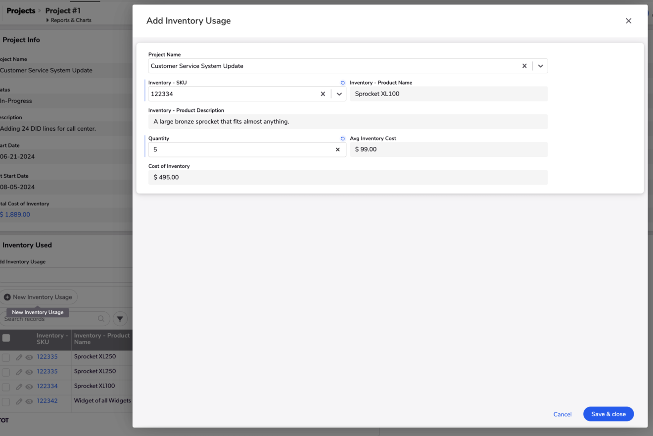 Project Inventory Starter App | Quickbase